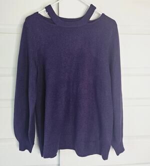 Jason Wu Size Medium Deep Violet Purple Cut Out Shoulder Long Sleeve Sweater